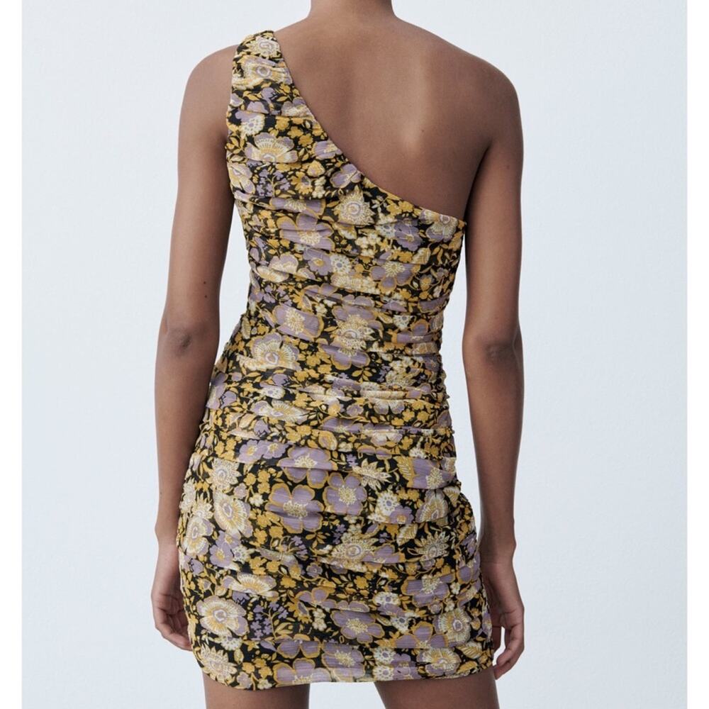 Zara Floral Printed One Shoulder Draping Mini Dress Women’s XS - Picture 2 of 8
